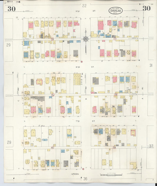 Sanborn Fire Insurance Map from Douglas, Cochise County, Arizona (1947), Sheet #0030 - Historic Sanborn Fire Insurance Map Print, vintage old map wall art, antique decor, genealogy gift, Arizona Arizona map