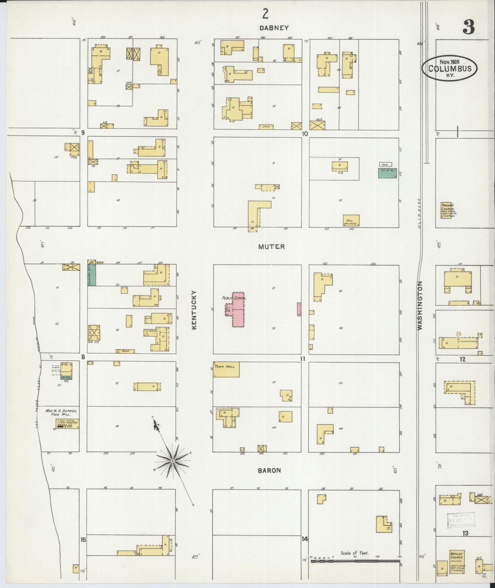 Sanborn Fire Insurance Map from Columbus, Hickman County, Kentucky (1905), Sheet #0003 - Complete Map Set gallery image, historic Sanborn map, vintage wall art, Kentucky Kentucky