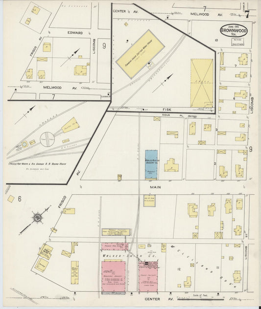 Sanborn Fire Insurance Map from Brownwood, Brown County, Texas (1915), Sheet #0007 - Historic Sanborn Fire Insurance Map Print, vintage old map wall art, antique decor, genealogy gift, Texas Texas map