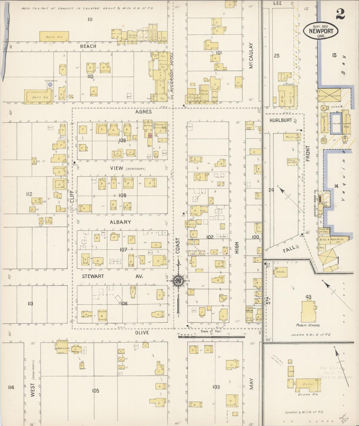 Sanborn Fire Insurance Map from Newport, Lincoln County, Oregon (1910), Sheet #0002 - Complete Map Set gallery image, historic Sanborn map, vintage wall art, Oregon Oregon