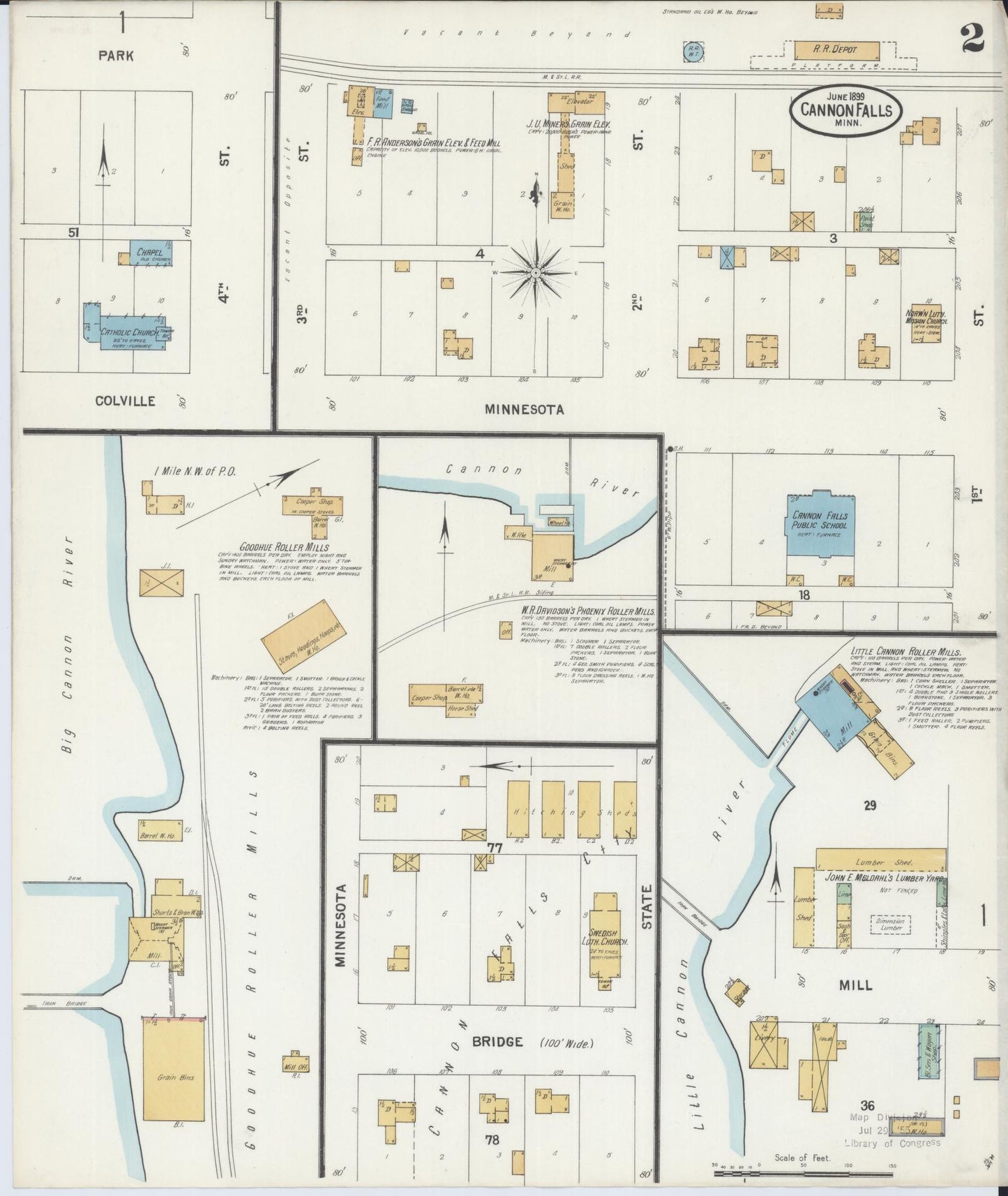 Sanborn Fire Insurance Map from Cannon Falls, Goodhue County, Minnesota (1899), Sheet #0002 - Complete Map Set gallery image, historic Sanborn map, vintage wall art, Minnesota Minnesota