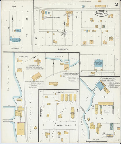 Sanborn Fire Insurance Map from Cannon Falls, Goodhue County, Minnesota (1899), Sheet #0002 - Complete Map Set gallery image, historic Sanborn map, vintage wall art, Minnesota Minnesota