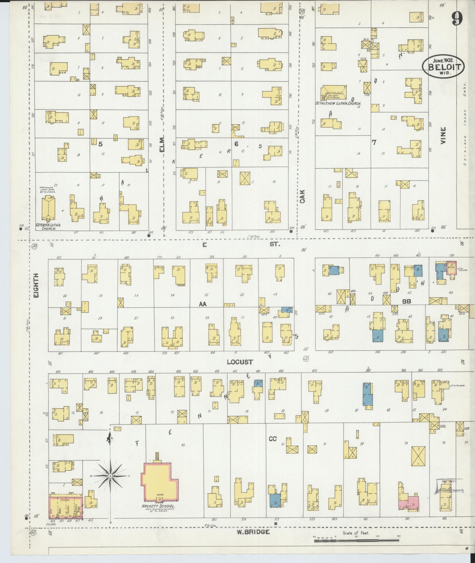 Sanborn Fire Insurance Map from Beloit, Rock County, Wisconsin (1902), Sheet #0009 - Historic Sanborn Fire Insurance Map Print, vintage old map wall art, antique decor, genealogy gift, Wisconsin Wisconsin map