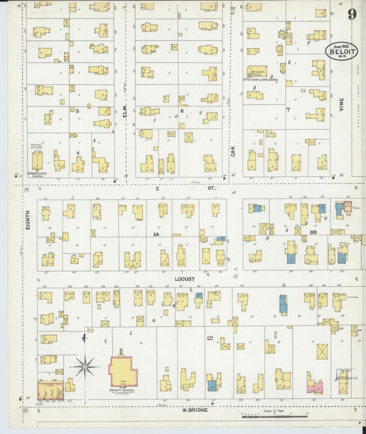 Sanborn Fire Insurance Map from Beloit, Rock County, Wisconsin (1902), Sheet #0009 - Historic Sanborn Fire Insurance Map Print, vintage old map wall art, antique decor, genealogy gift, Wisconsin Wisconsin map