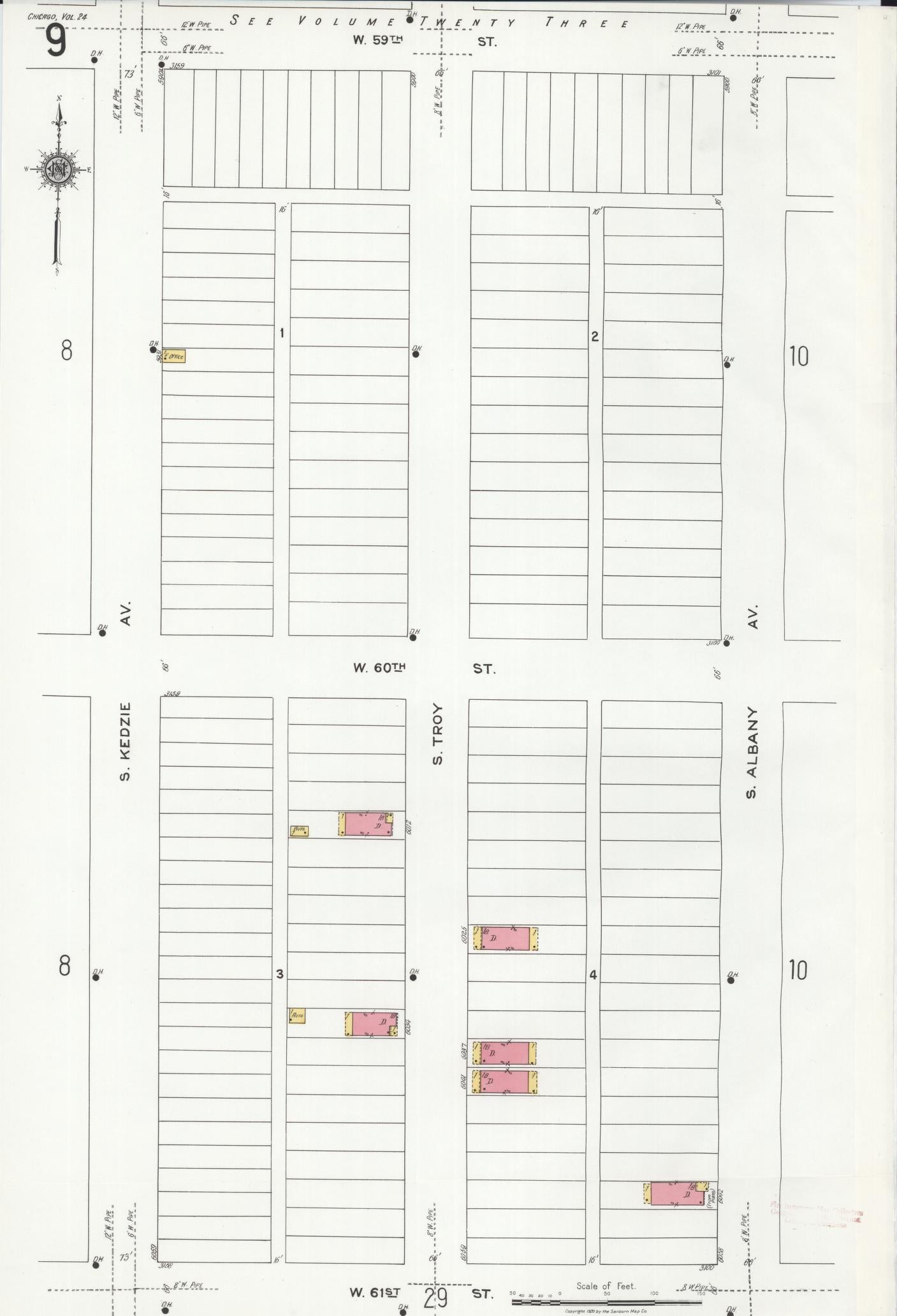 Sanborn Fire Insurance Map from Chicago, Cook County, Illinois (1920), Sheet #0009 - Historic Sanborn Fire Insurance Map Print, vintage old map wall art, antique decor, genealogy gift, Illinois Illinois map