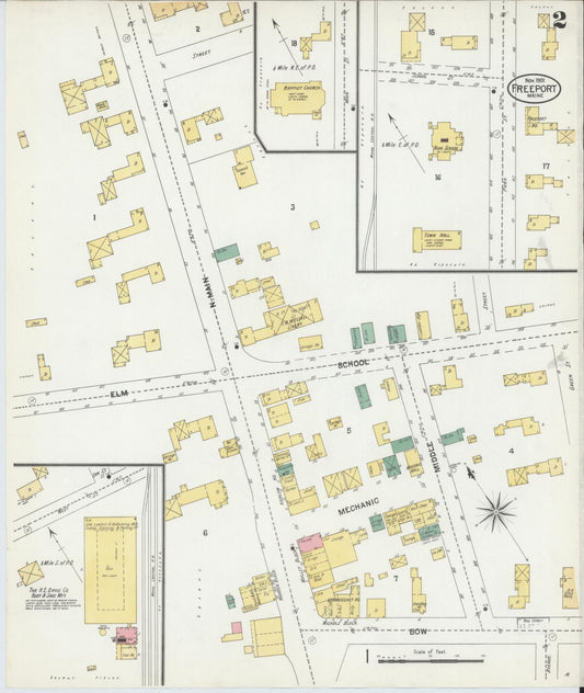 Sanborn Fire Insurance Map from Freeport, Cumberland County, Maine (1901), Sheet #0002 - Historic Sanborn Fire Insurance Map Print, vintage old map wall art, antique decor, genealogy gift, Maine Maine map