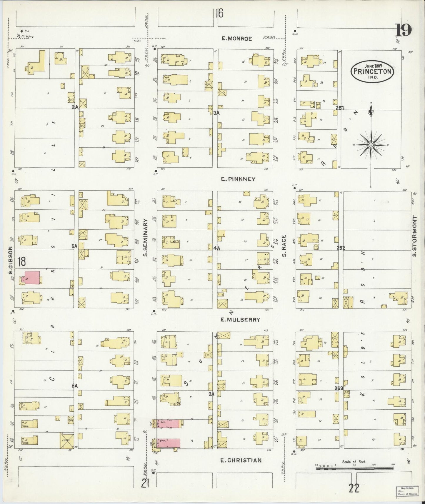 Sanborn Fire Insurance Map from Princeton, Gibson County, Indiana (1907), Sheet #0019 - Complete Map Set gallery image, historic Sanborn map, vintage wall art, Indiana Indiana