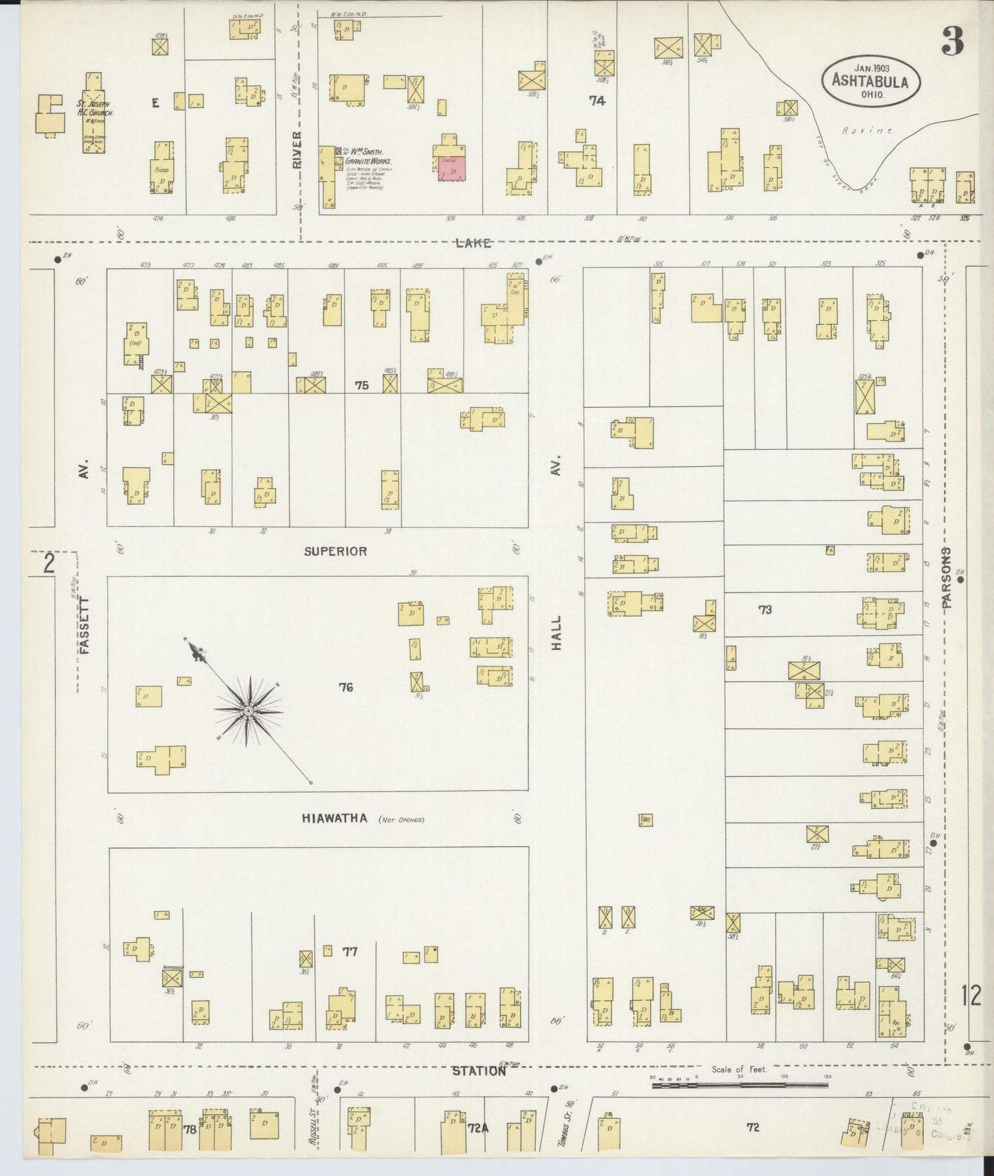 Sanborn Fire Insurance Map from Ashtabula, Ashtabula County, Ohio (1903), Sheet #0003 - Historic Sanborn Fire Insurance Map Print, vintage old map wall art, antique decor, genealogy gift, Ohio Ohio map