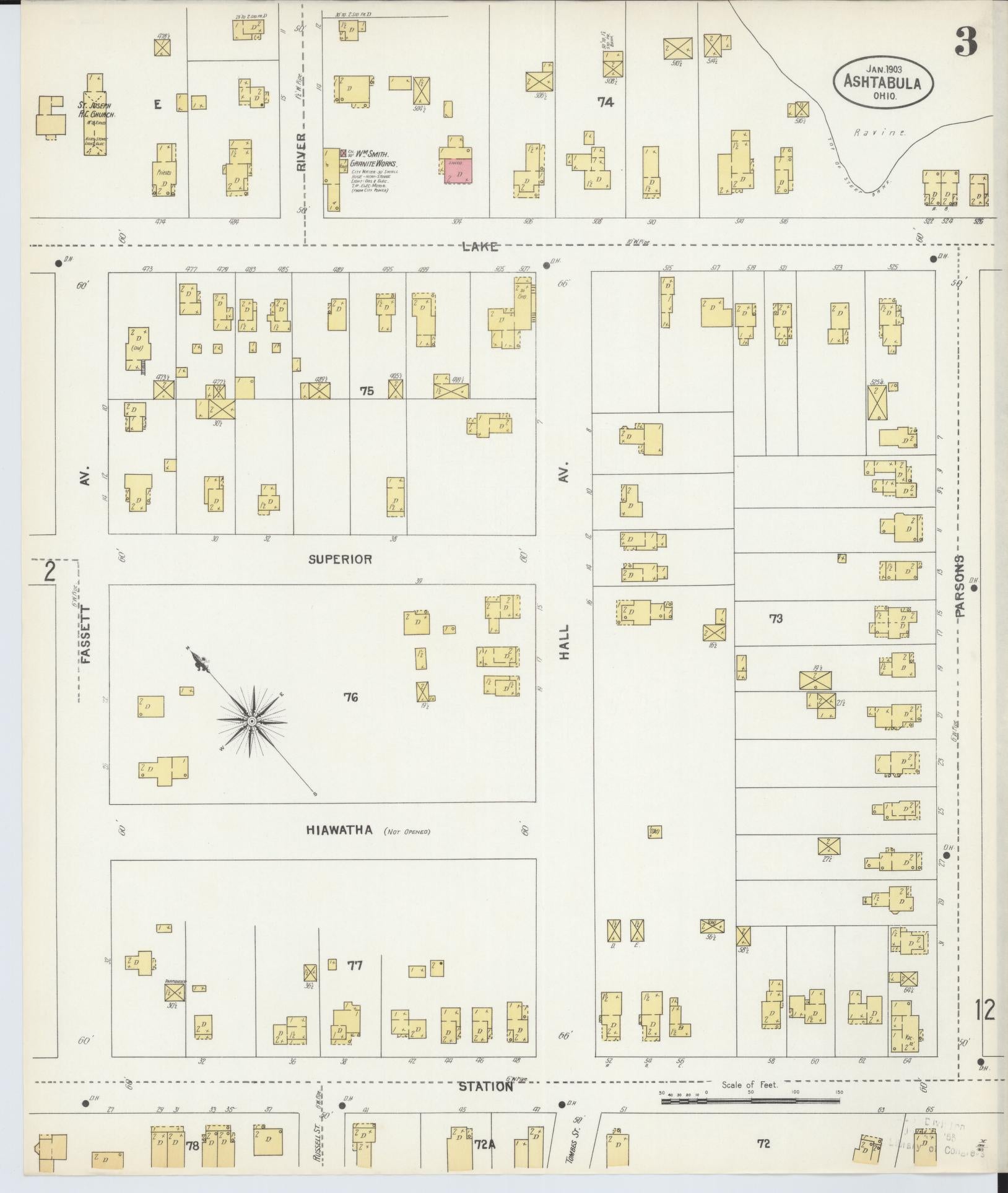 Sanborn Fire Insurance Map from Ashtabula, Ashtabula County, Ohio (1903), Sheet #0003 - Historic Sanborn Fire Insurance Map Print, vintage old map wall art, antique decor, genealogy gift, Ohio Ohio map
