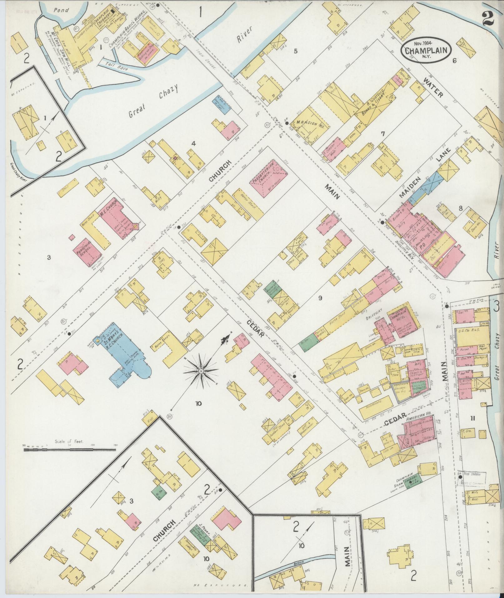 Sanborn Fire Insurance Map from Champlain, Clinton County, New York (1904), Sheet #0002 - Complete Map Set gallery image, historic Sanborn map, vintage wall art, New York New York