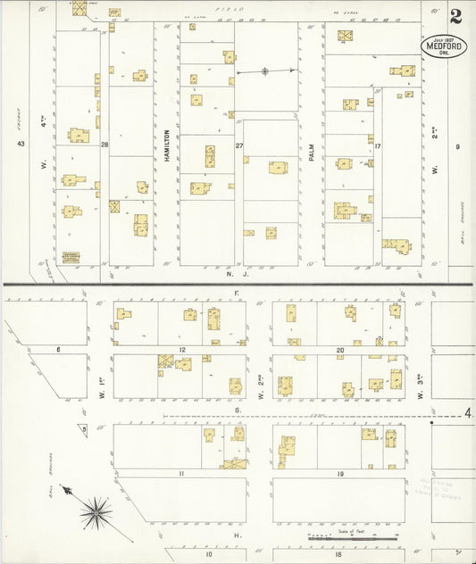 Sanborn Fire Insurance Map from Medford, Jackson County, Oregon (1907), Sheet #0002 - Historic Sanborn Fire Insurance Map Print, vintage old map wall art, antique decor, genealogy gift, Oregon Oregon map