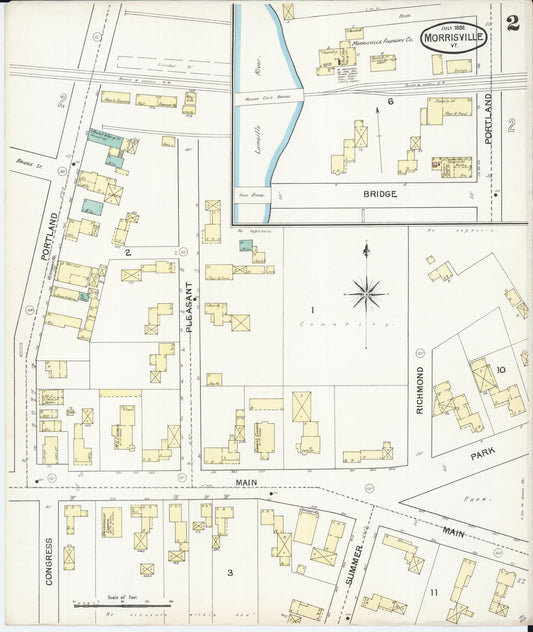 Sanborn Fire Insurance Map from Morrisville, Lamoille County, Vermont (1892), Sheet #0002 - Historic Sanborn Fire Insurance Map Print, vintage old map wall art, antique decor, genealogy gift, Vermont Vermont map