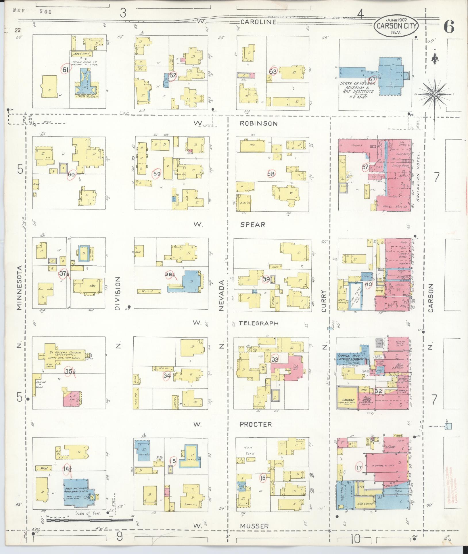 Sanborn Fire Insurance Map from Carson City, Carson City County, Nevada (1941), Sheet #0006 - Historic Sanborn Fire Insurance Map Print, vintage old map wall art, antique decor, genealogy gift, Nevada Nevada map