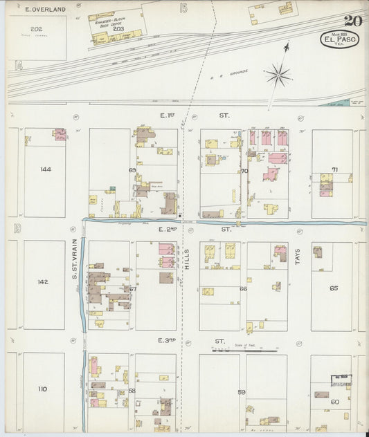 Sanborn Fire Insurance Map from El Paso, El Paso County, Texas (1893), Sheet #0020 - Historic Sanborn Fire Insurance Map Print, vintage old map wall art, antique decor, genealogy gift, Texas Texas map