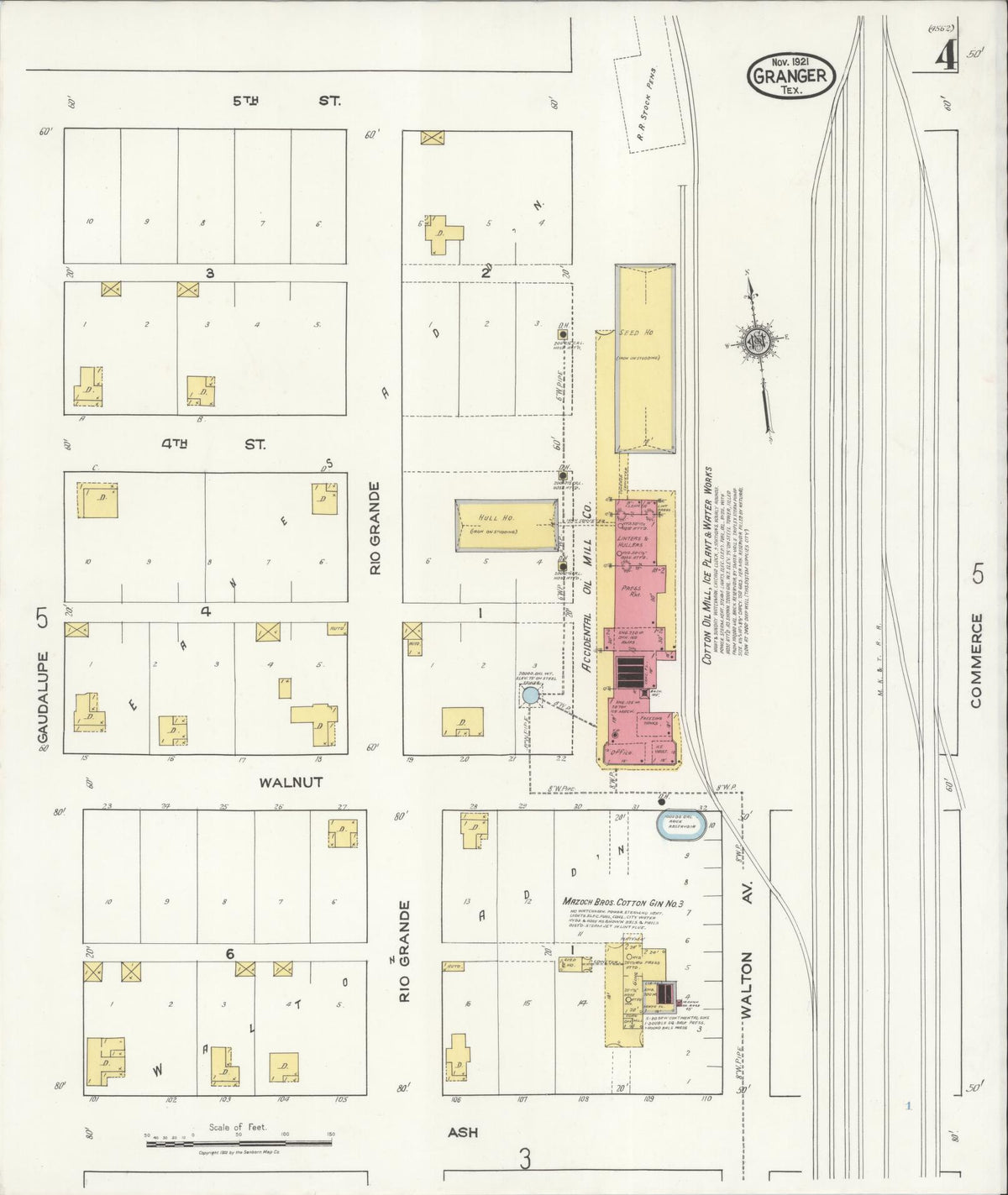 Sanborn Fire Insurance Map from Granger, Williamson County, Texas (1921), Sheet #0004 - Historic Sanborn Fire Insurance Map Print, vintage old map wall art, antique decor, genealogy gift, Texas Texas map
