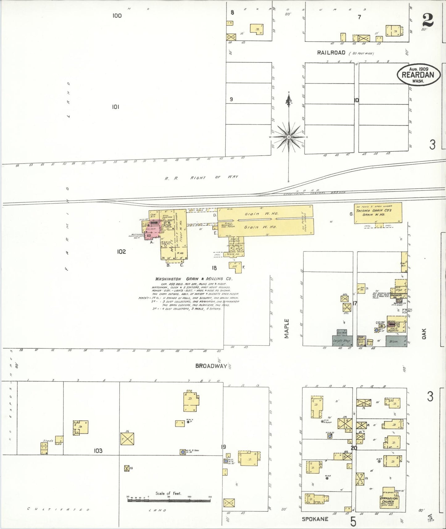 Sanborn Fire Insurance Map from Reardan, Lincoln County, Washington (1909), Sheet #0002 - Complete Map Set gallery image, historic Sanborn map, vintage wall art, Washington Washington