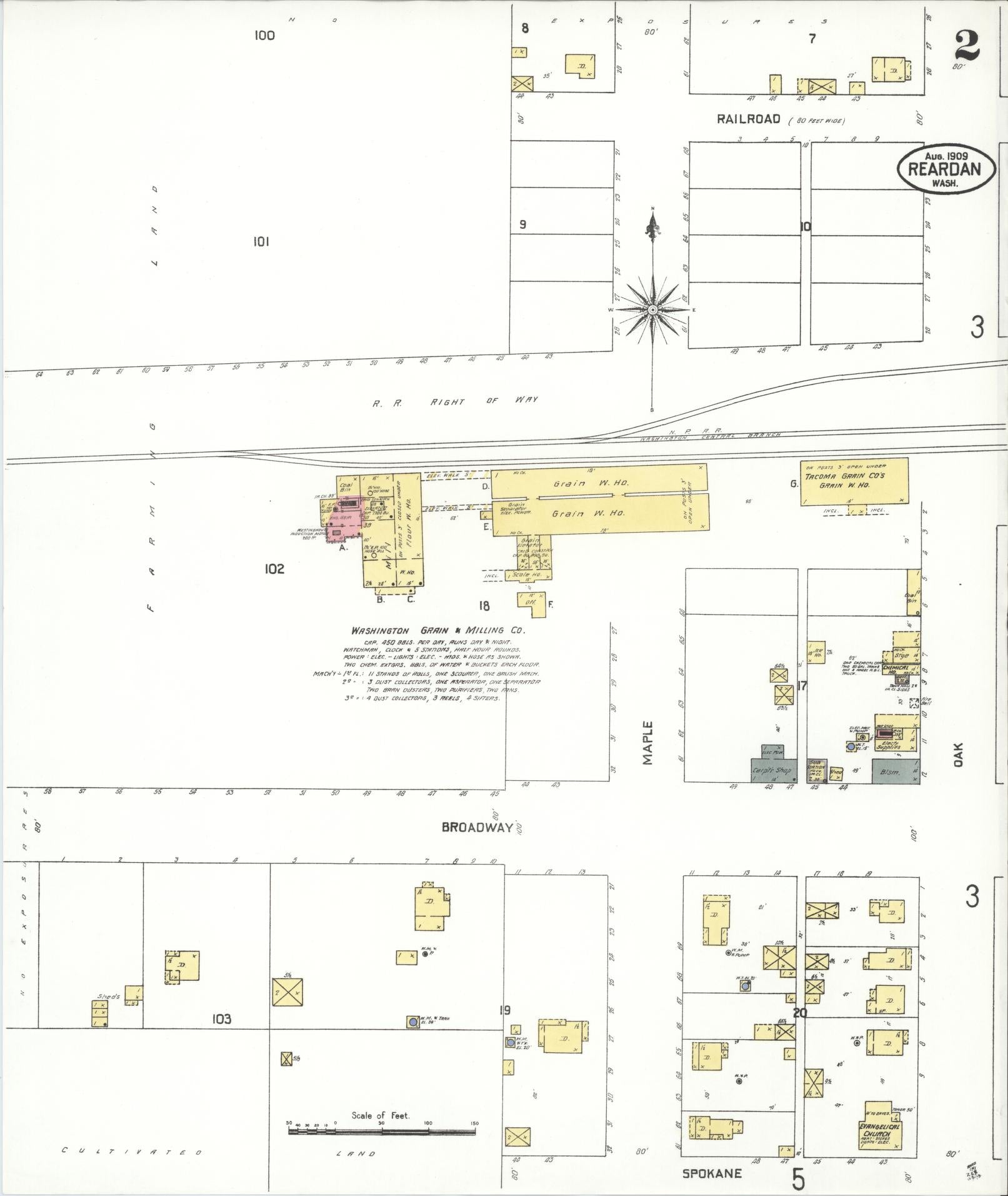Sanborn Fire Insurance Map from Reardan, Lincoln County, Washington (1909), Sheet #0002 - Complete Map Set gallery image, historic Sanborn map, vintage wall art, Washington Washington