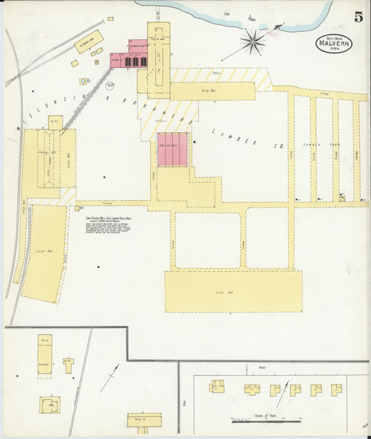 Sanborn Fire Insurance Map from Malvern, Hot Springs County, Arkansas (1904), Sheet #0005 - Historic Sanborn Fire Insurance Map Print, vintage old map wall art, antique decor, genealogy gift, Arkansas Arkansas map