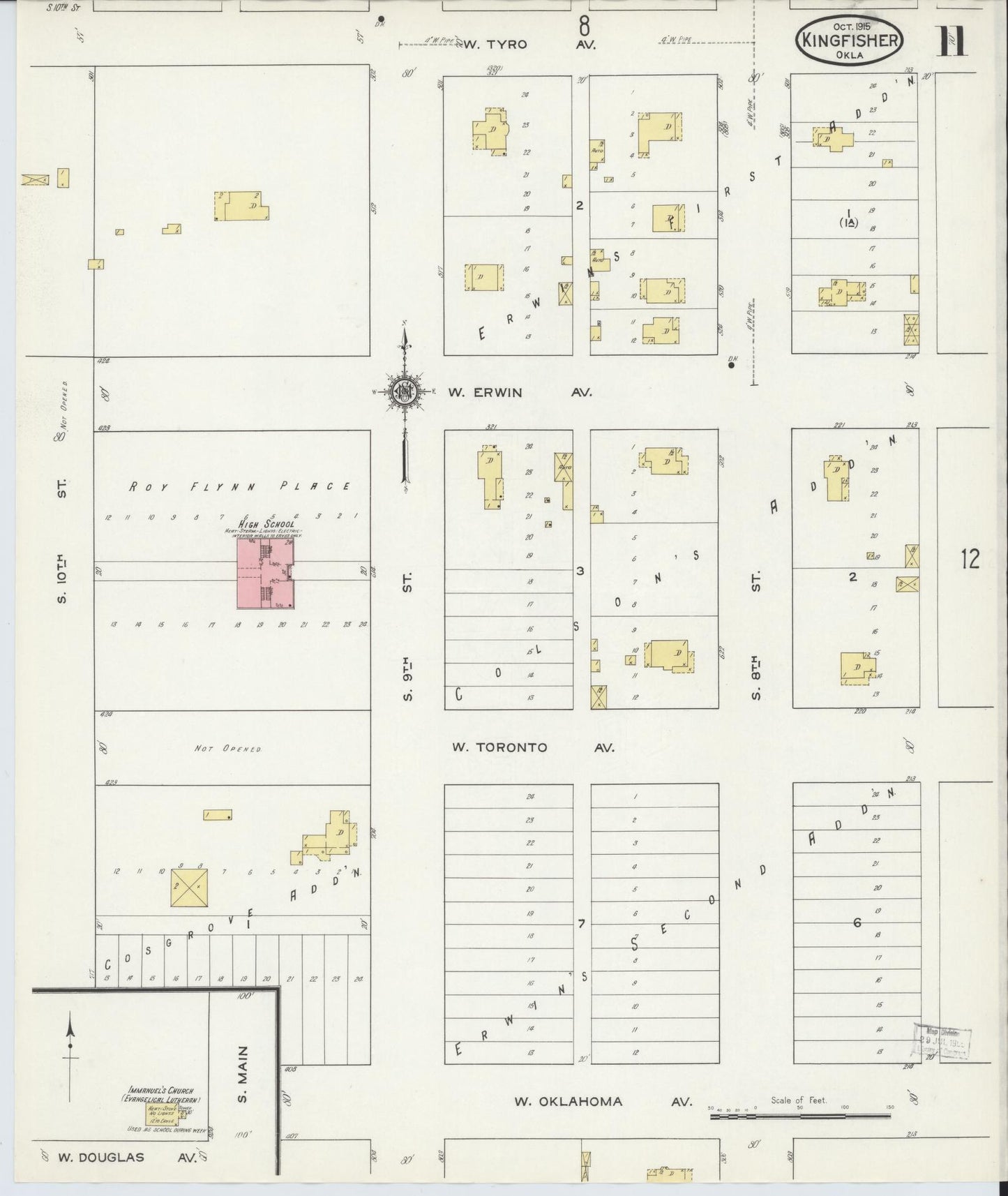 Sanborn Fire Insurance Map from Kingfisher, Kingfisher County, Oklahoma (1915), Sheet #0011 - Historic Sanborn Fire Insurance Map Print, vintage old map wall art, antique decor, genealogy gift, Oklahoma Oklahoma map