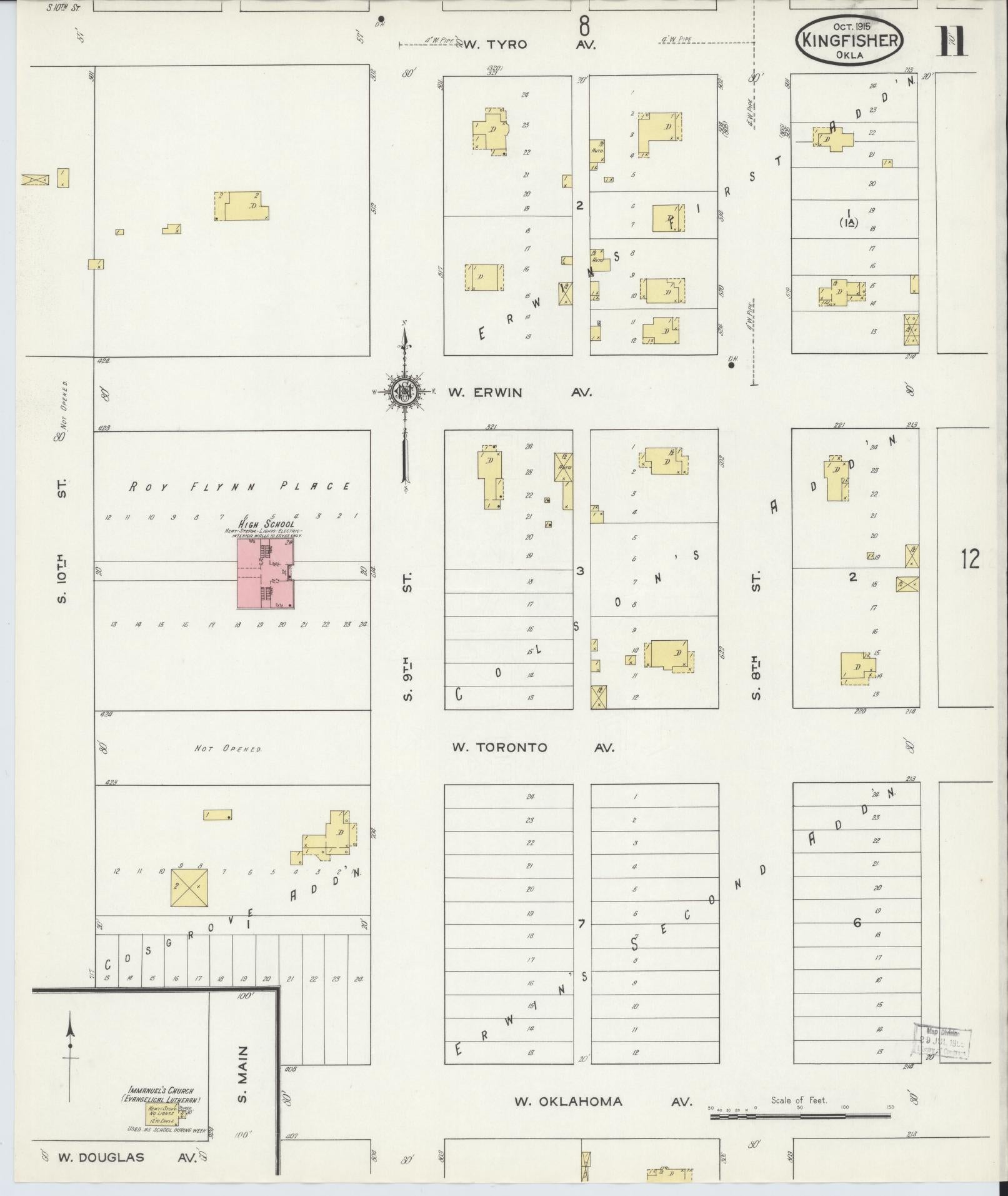 Sanborn Fire Insurance Map from Kingfisher, Kingfisher County, Oklahoma (1915), Sheet #0011 - Historic Sanborn Fire Insurance Map Print, vintage old map wall art, antique decor, genealogy gift, Oklahoma Oklahoma map
