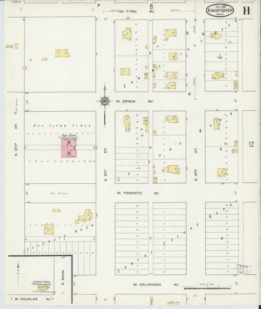 Sanborn Fire Insurance Map from Kingfisher, Kingfisher County, Oklahoma (1915), Sheet #0011 - Historic Sanborn Fire Insurance Map Print, vintage old map wall art, antique decor, genealogy gift, Oklahoma Oklahoma map