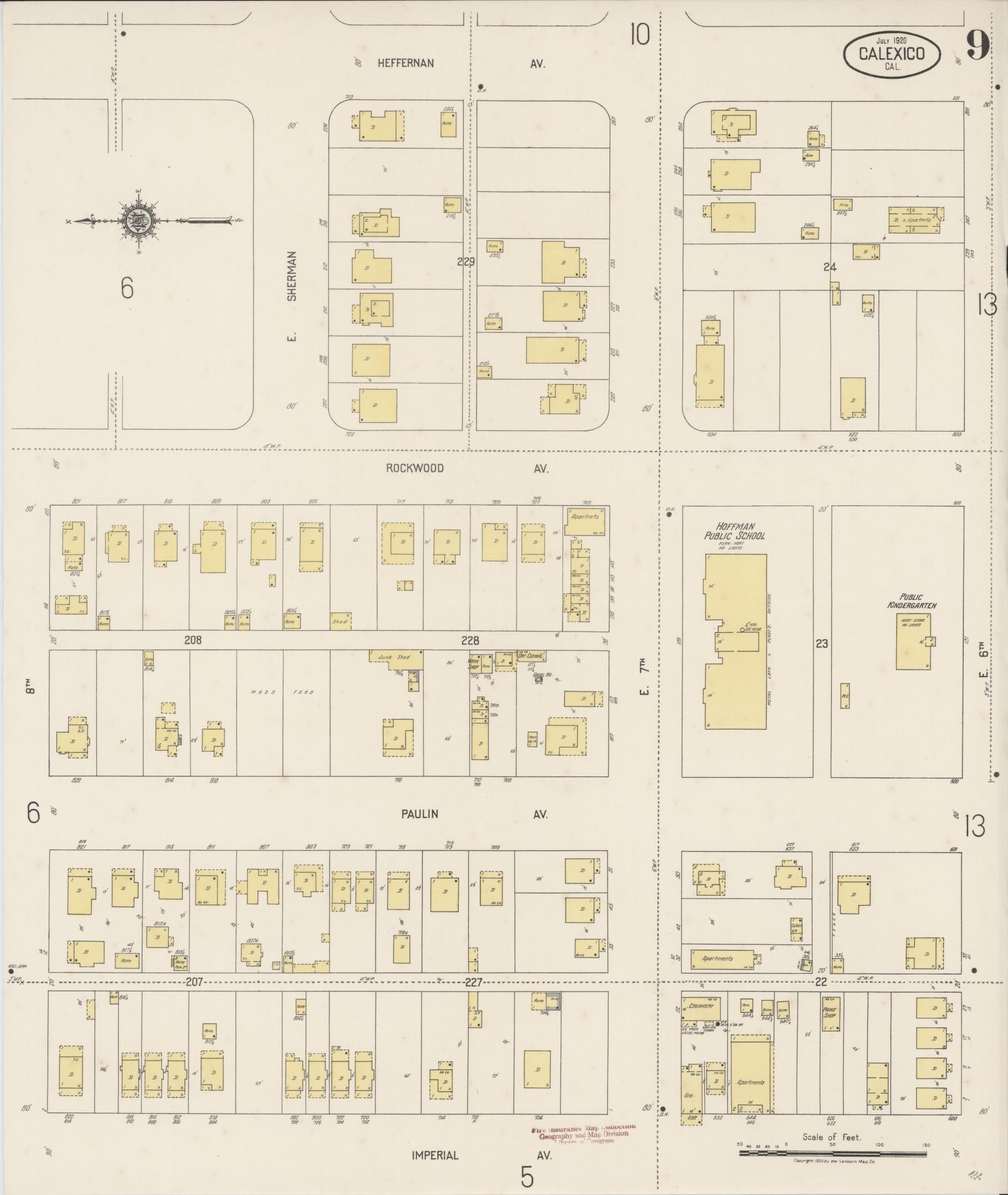 Sanborn Fire Insurance Map from Calexico, Imperial County, California (1920), Sheet #0009 - Complete Map Set gallery image, historic Sanborn map, vintage wall art, California California