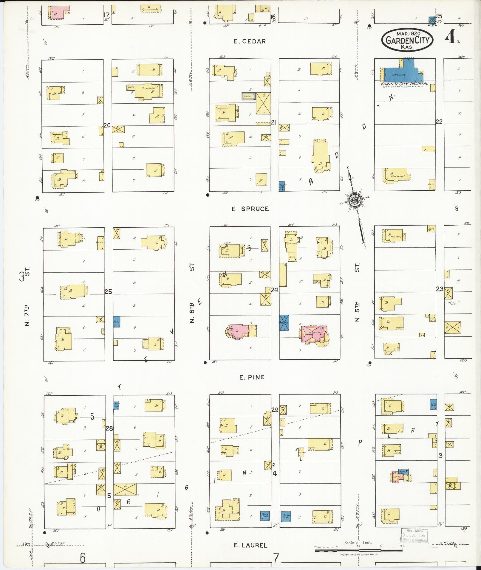 Sanborn Fire Insurance Map from Garden City, Finney County, Kansas (1920), Sheet #0004 - Complete Map Set gallery image, historic Sanborn map, vintage wall art, Kansas Kansas