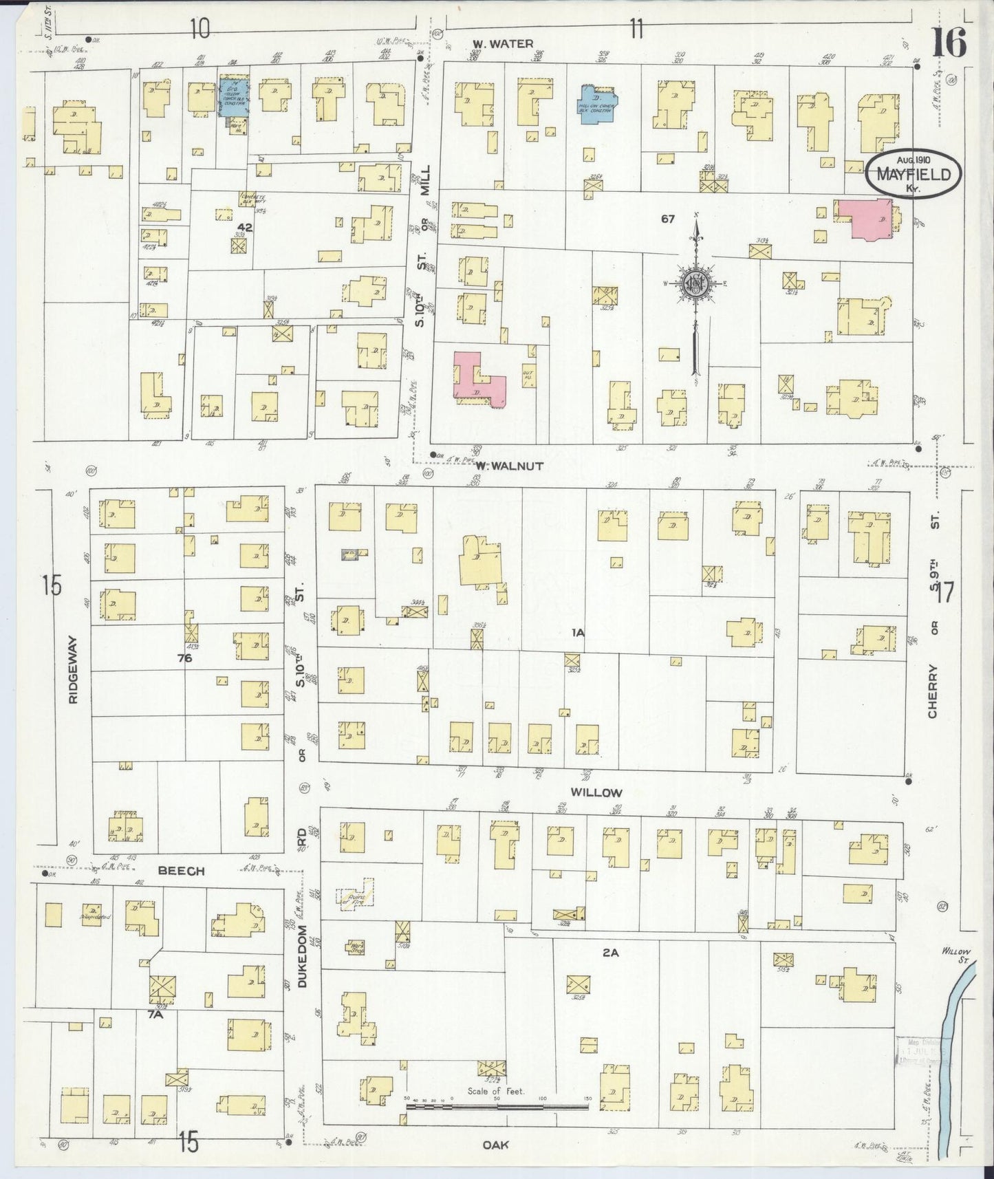 Sanborn Fire Insurance Map from Mayfield, Graves County, Kentucky (1910), Sheet #0016 - Complete Map Set gallery image, historic Sanborn map, vintage wall art, Kentucky Kentucky