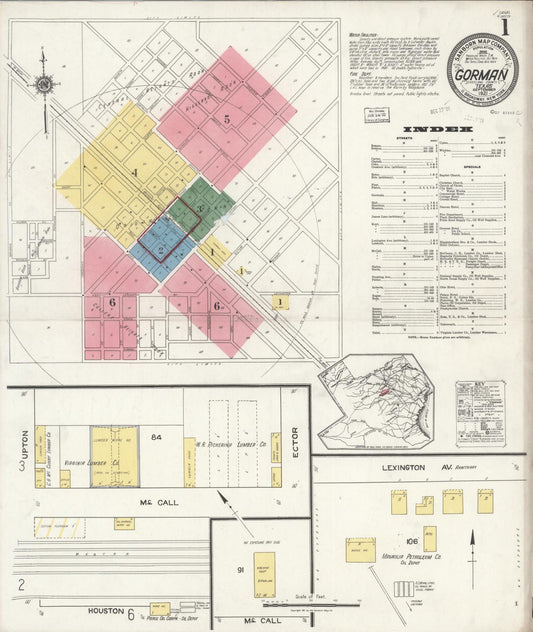 Sanborn Fire Insurance Map from Gorman, Eastland County, Texas (1921), Sheet #0001 - Complete Map Set gallery image, historic Sanborn map, vintage wall art, Texas Texas