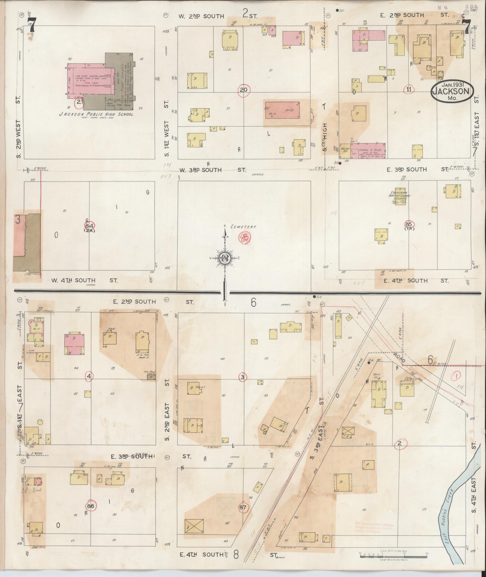 Sanborn Fire Insurance Map from Jackson, Cape Girardeau County, Missouri (1941), Sheet #0007 - Complete Map Set gallery image, historic Sanborn map, vintage wall art, Missouri Missouri
