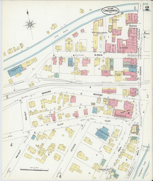 Sanborn Fire Insurance Map from Canajoharie, Montgomery County, New York (1908), Sheet #0002 - Historic Sanborn Fire Insurance Map Print, vintage old map wall art, antique decor, genealogy gift, New York New York map