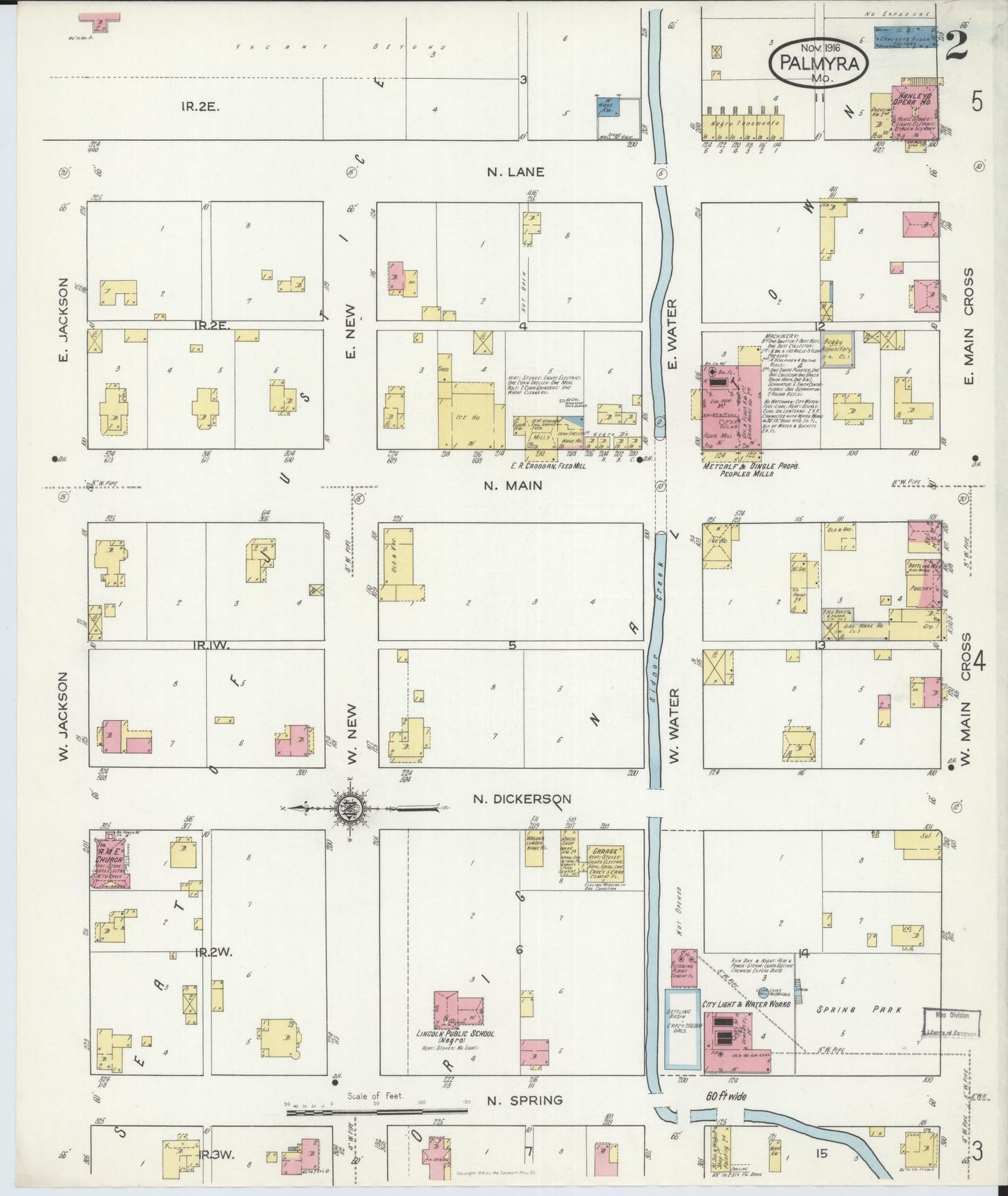 Sanborn Fire Insurance Map from Palmyra, Marion County, Missouri (1916), Sheet #0002 - Complete Map Set gallery image, historic Sanborn map, vintage wall art, Missouri Missouri