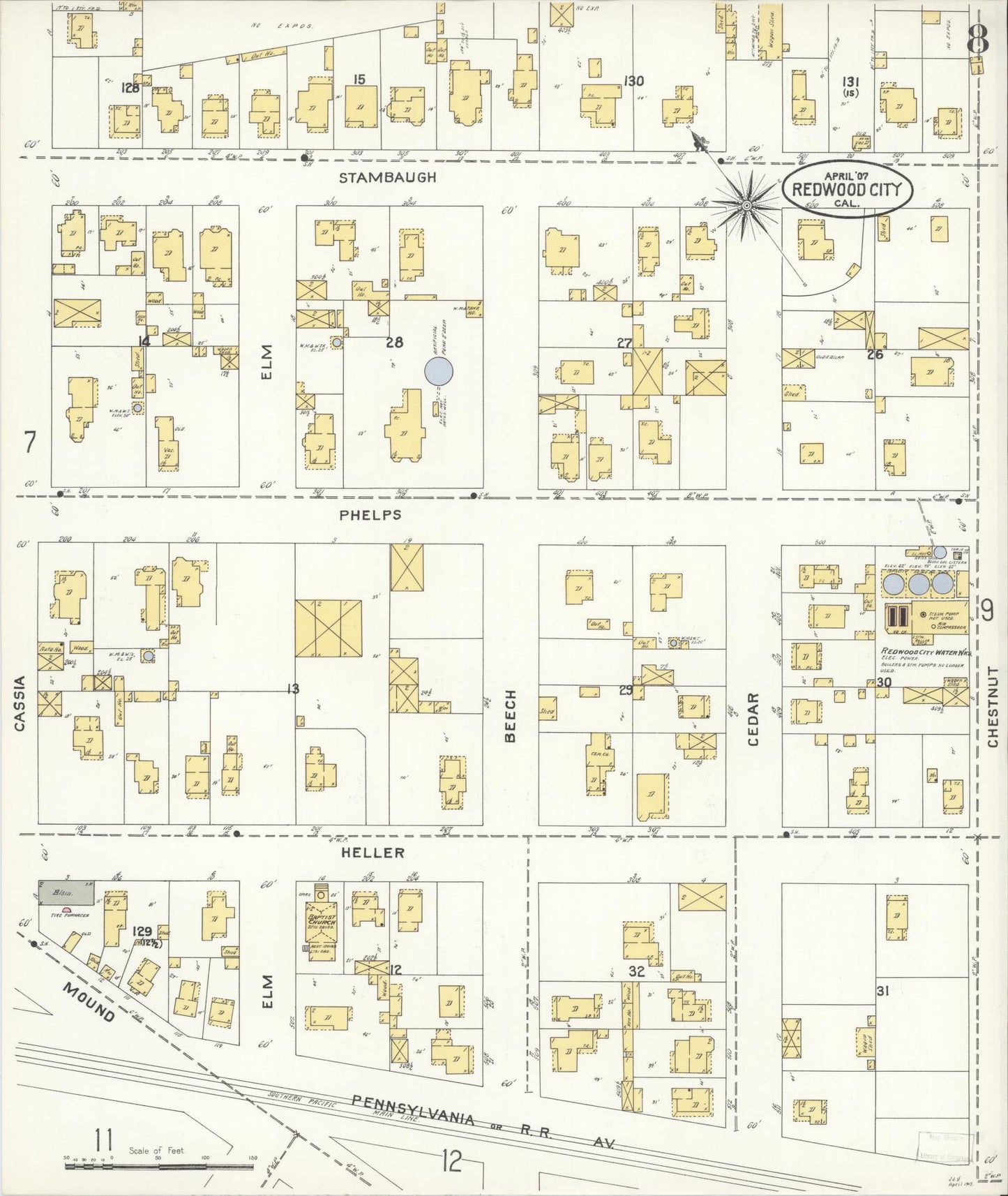 Sanborn Fire Insurance Map from Redwood City, San Mateo County, California (1907), Sheet #0008 - Complete Map Set gallery image, historic Sanborn map, vintage wall art, California California