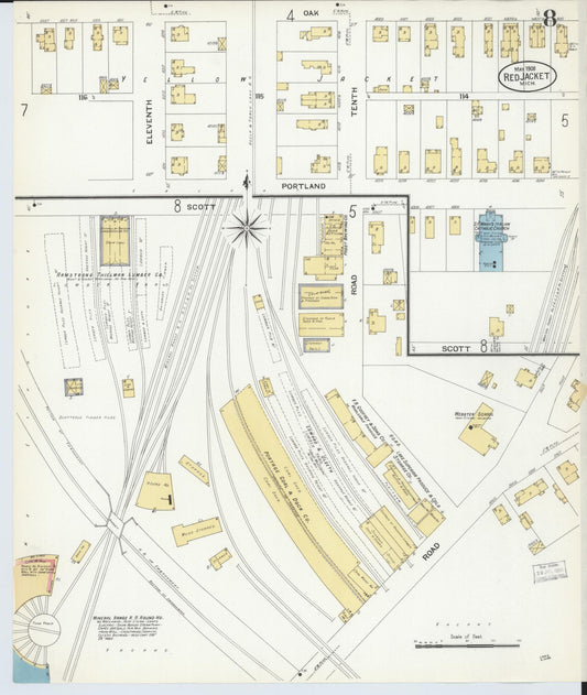 Sanborn Fire Insurance Map from Red Jacket, Houghton County, Michigan (1908), Sheet #0008 - Historic Sanborn Fire Insurance Map Print, vintage old map wall art, antique decor, genealogy gift, Michigan Michigan map