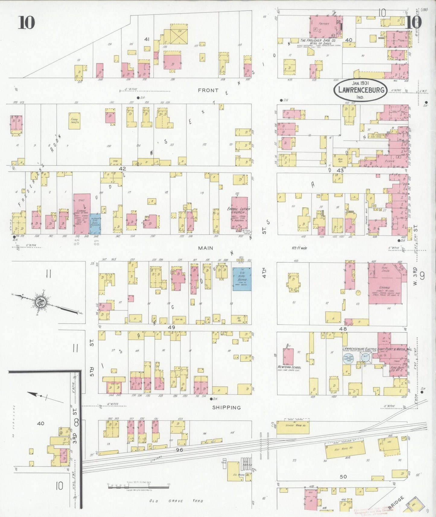 Sanborn Fire Insurance Map from Lawrenceburg, Dearborn County, Indiana (1931), Sheet #0010 - Complete Map Set gallery image, historic Sanborn map, vintage wall art, Indiana Indiana