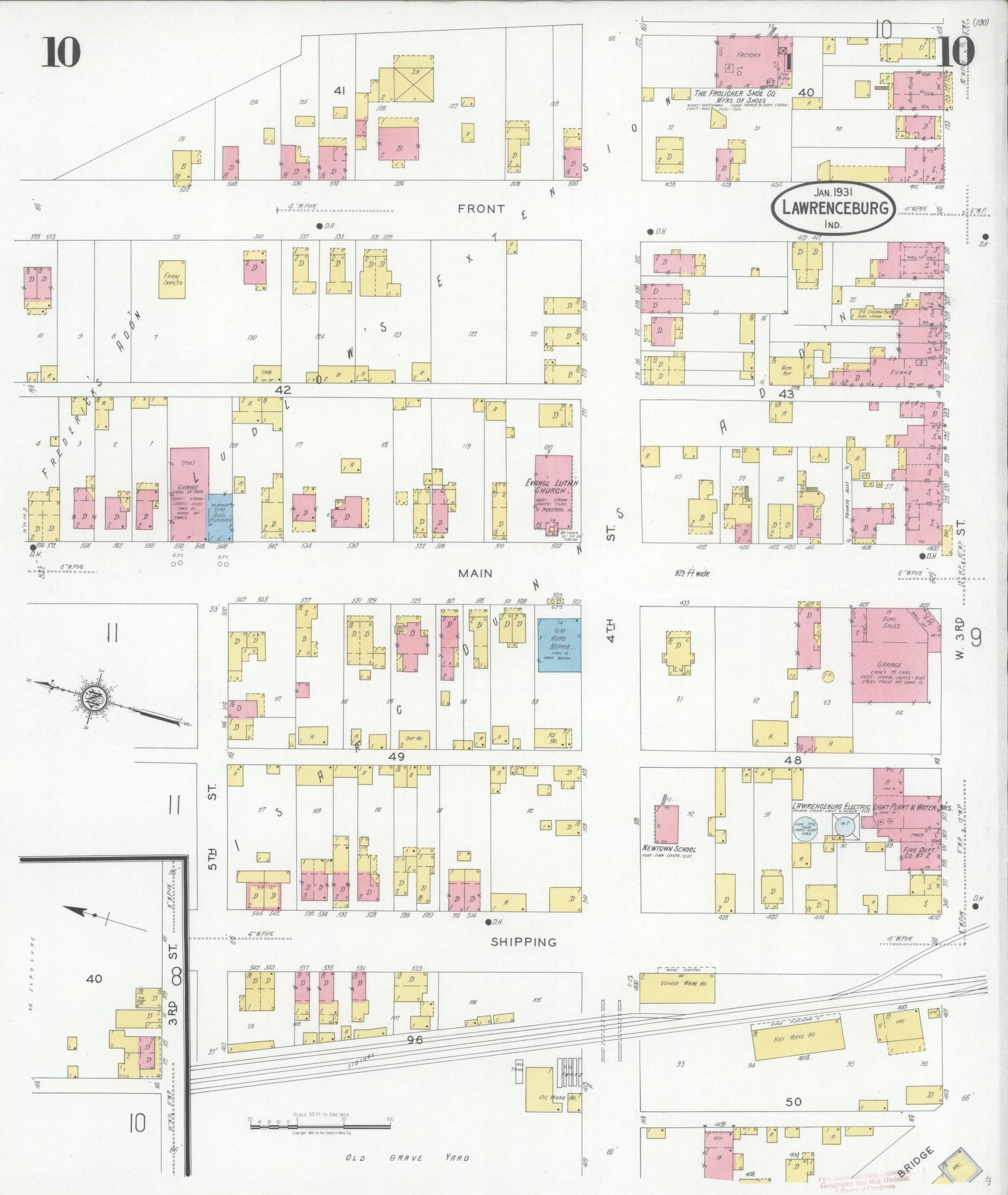 Sanborn Fire Insurance Map from Lawrenceburg, Dearborn County, Indiana (1931), Sheet #0010 - Complete Map Set gallery image, historic Sanborn map, vintage wall art, Indiana Indiana