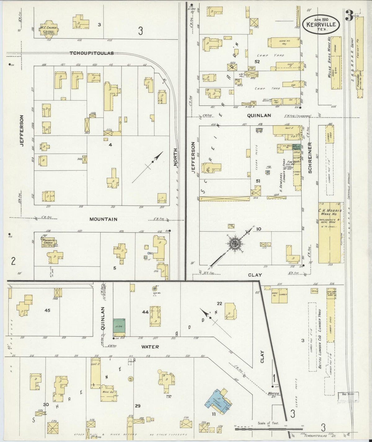 Sanborn Fire Insurance Map from Kerrville, Kerr County, Texas (1910), Sheet #0003 - Complete Map Set gallery image, historic Sanborn map, vintage wall art, Texas Texas