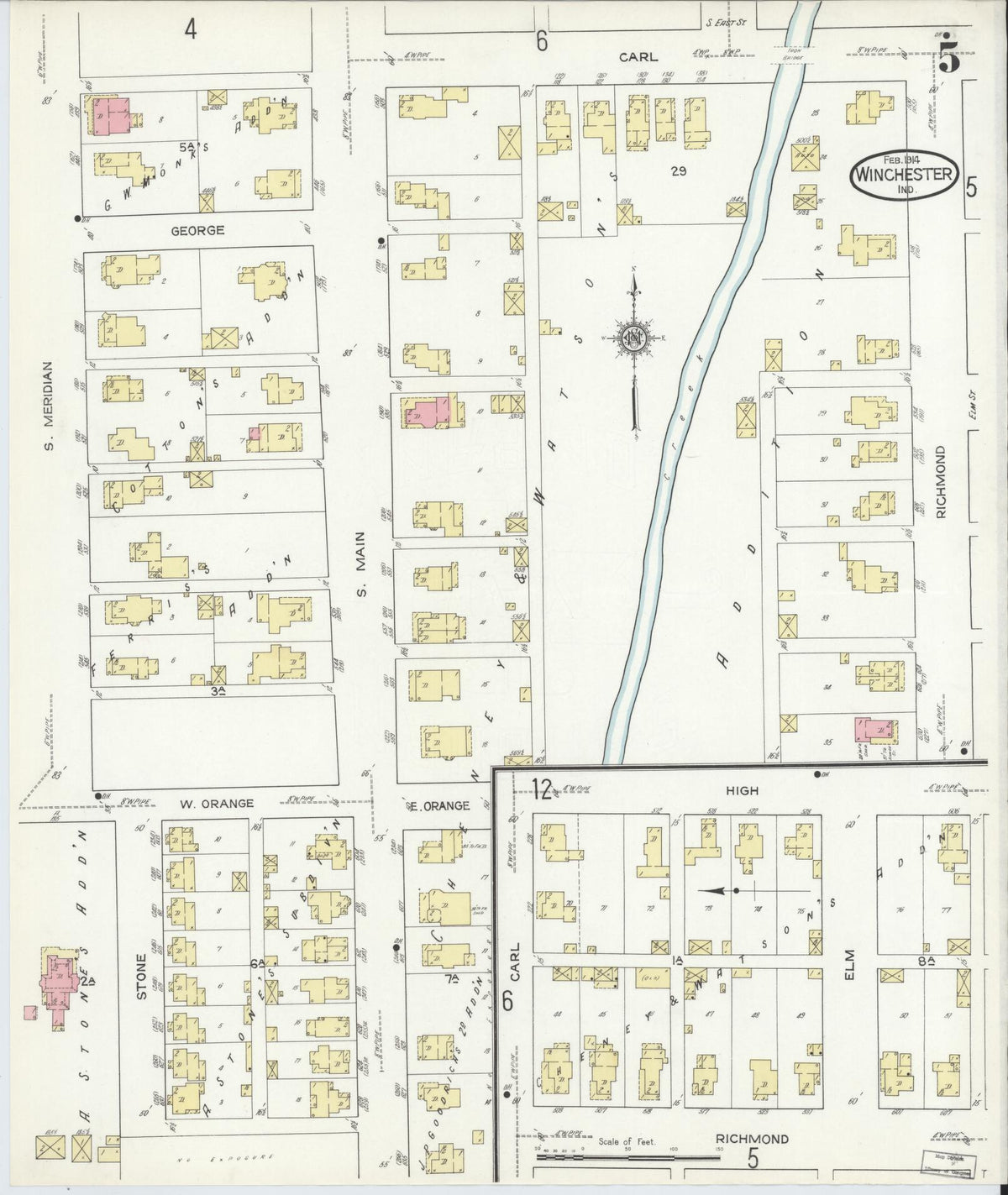 Sanborn Fire Insurance Map from Winchester, Randolph County, Indiana (1914), Sheet #0005 - Historic Sanborn Fire Insurance Map Print, vintage old map wall art, antique decor, genealogy gift, Indiana Indiana map