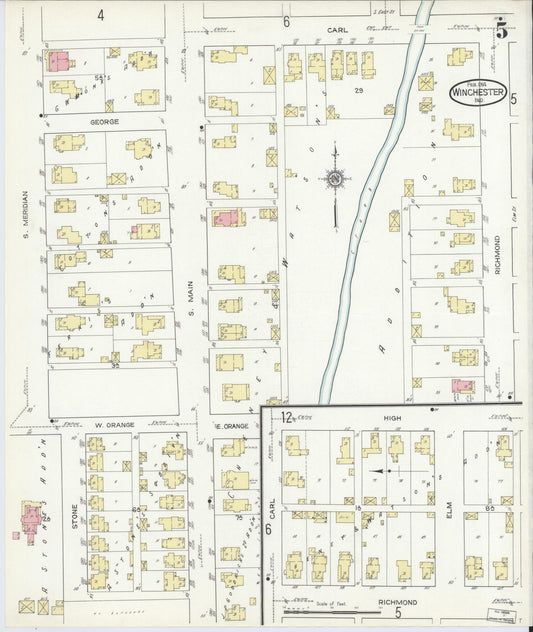 Sanborn Fire Insurance Map from Winchester, Randolph County, Indiana (1914), Sheet #0005 - Historic Sanborn Fire Insurance Map Print, vintage old map wall art, antique decor, genealogy gift, Indiana Indiana map
