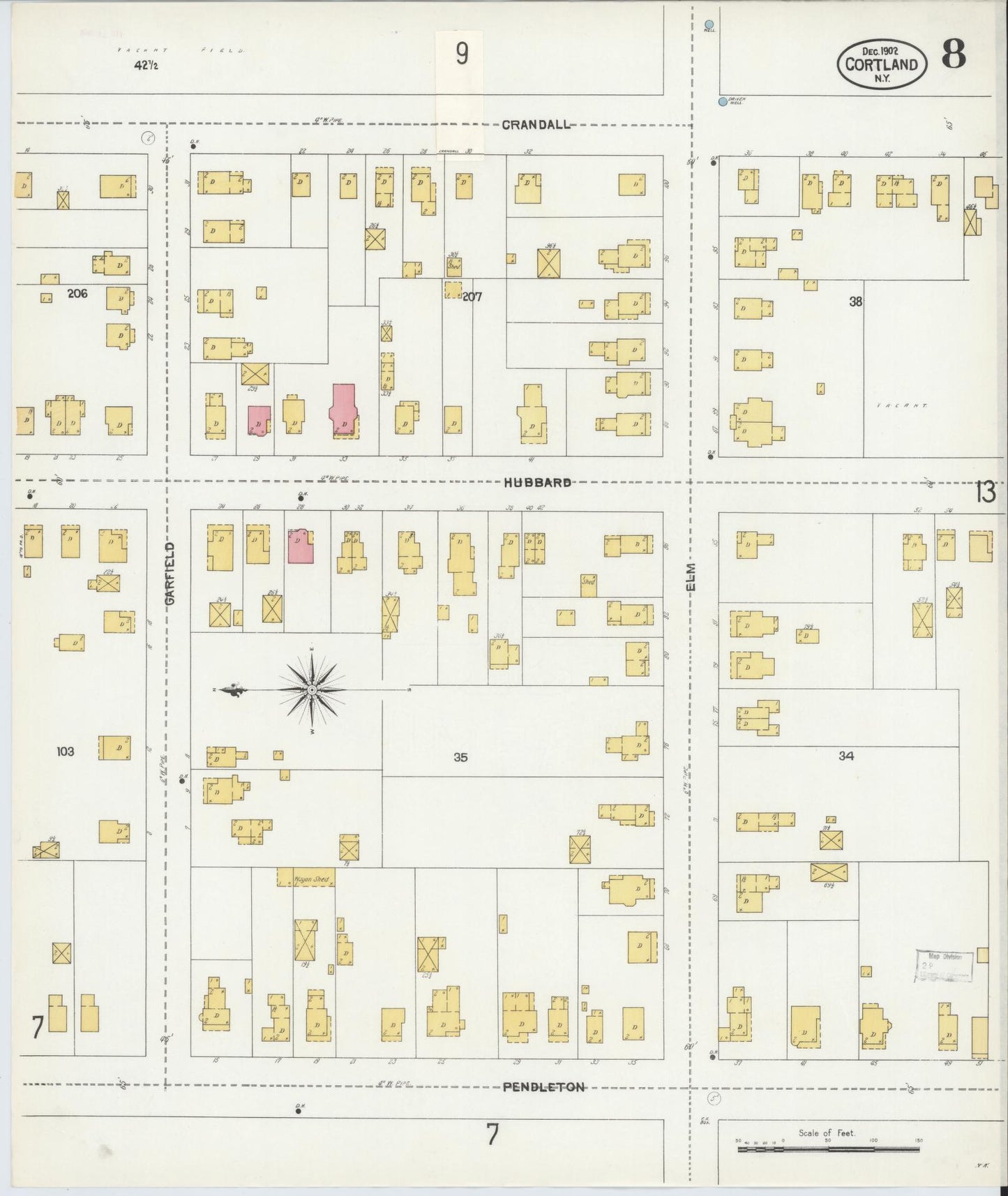 Sanborn Fire Insurance Map from Cortland, Cortland County, New York (1902), Sheet #0008 - Complete Map Set gallery image, historic Sanborn map, vintage wall art, New York New York