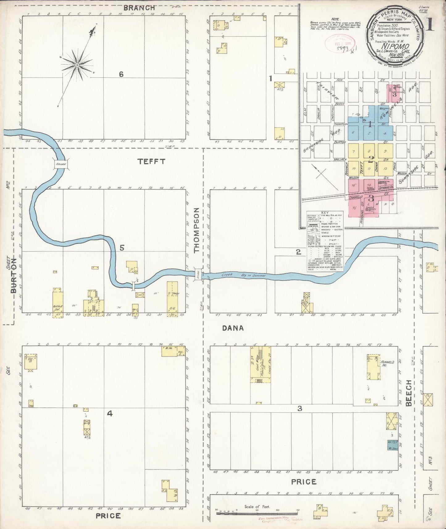 Sanborn Fire Insurance Map from Nipomo, San Luis Obispo County, California (1891), Sheet #0001 - Complete Map Set gallery image, historic Sanborn map, vintage wall art, California California
