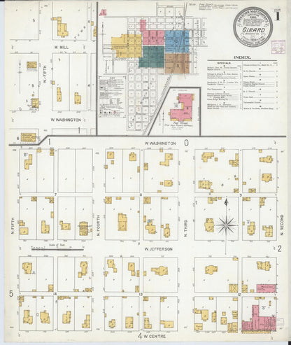 Sanborn Fire Insurance Map from Girard, Macoupin County, Illinois (1906), Sheet #0001 - Complete Map Set gallery image, historic Sanborn map, vintage wall art, Illinois Illinois