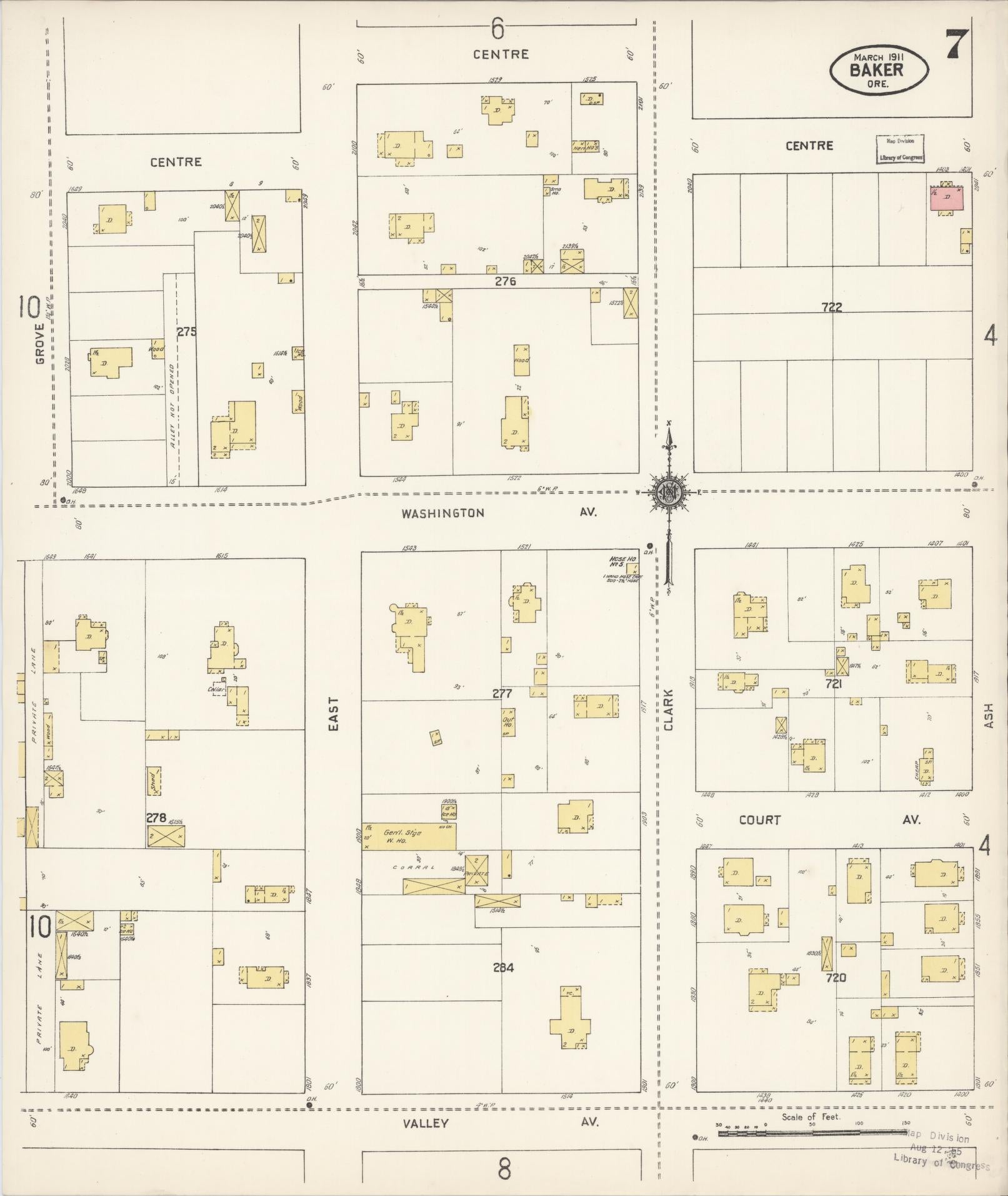 Sanborn Fire Insurance Map from Baker, Baker County, Oregon (1911), Sheet #0007 - Complete Map Set gallery image, historic Sanborn map, vintage wall art, Oregon Oregon