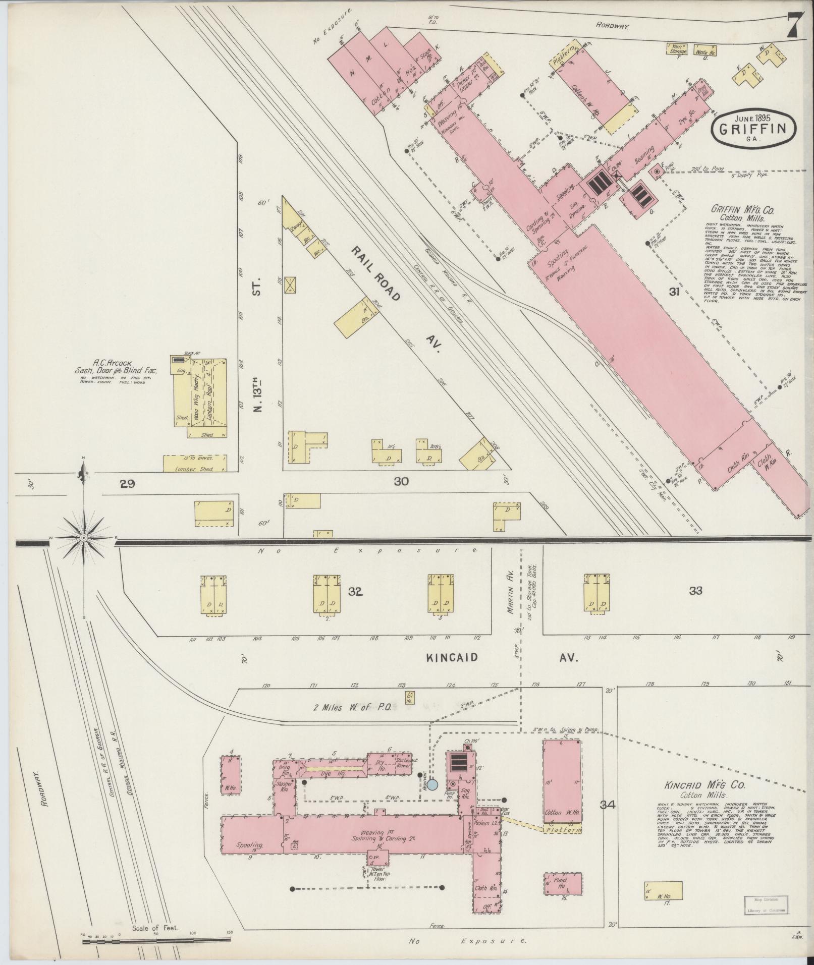 Sanborn Fire Insurance Map from Griffin, Spalding County, Georgia (1895), Sheet #0007 - Complete Map Set gallery image, historic Sanborn map, vintage wall art, Georgia Georgia
