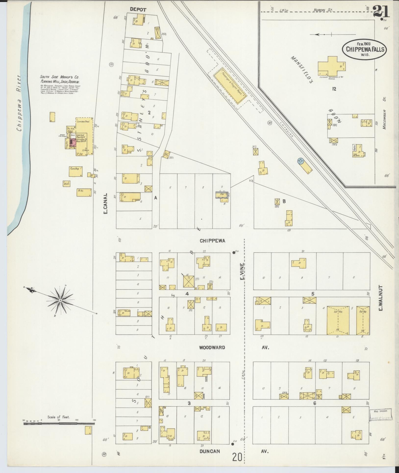 Sanborn Fire Insurance Map from Chippewa Falls, Chippewa County, Wisconsin (1903), Sheet #0021 - Historic Sanborn Fire Insurance Map Print, vintage old map wall art, antique decor, genealogy gift, Wisconsin Wisconsin map
