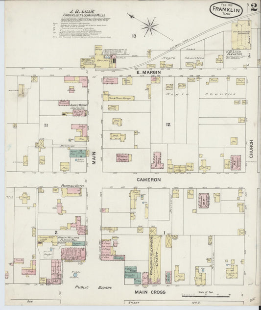 Sanborn Fire Insurance Map from Franklin, Williamson County, Tennessee (1888), Sheet #0002 - Historic Sanborn Fire Insurance Map Print, vintage old map wall art, antique decor, genealogy gift, Tennessee Tennessee map