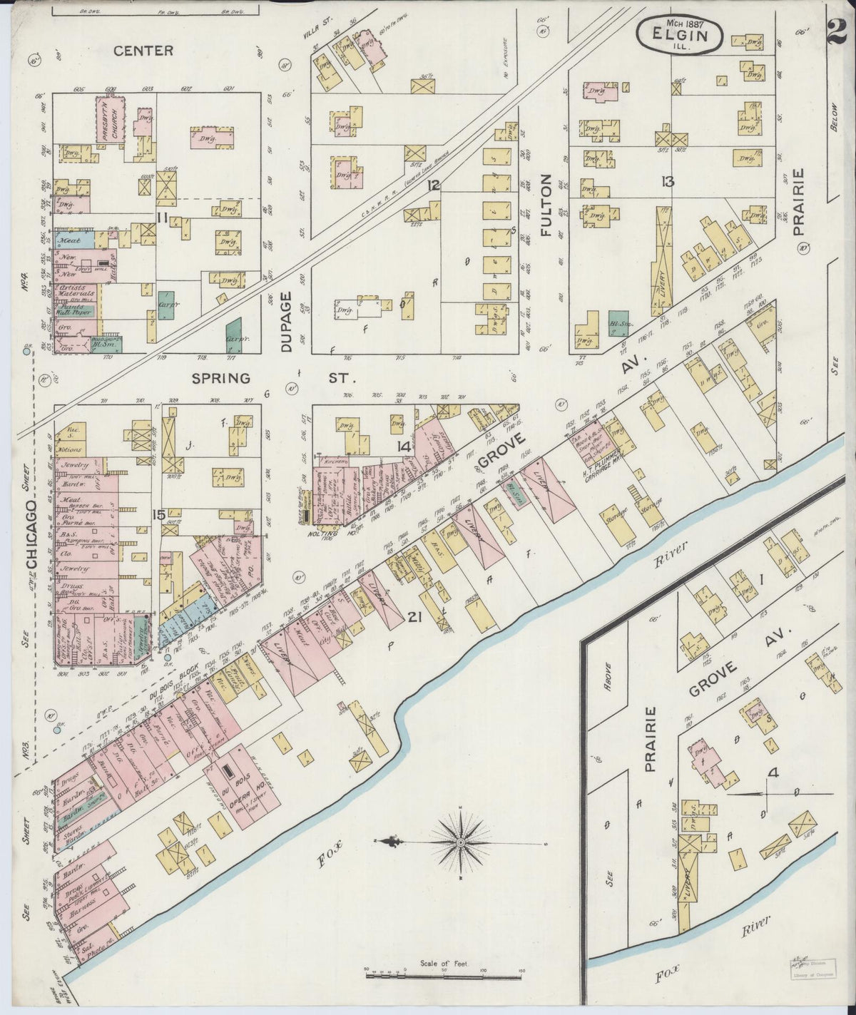 Sanborn Fire Insurance Map from Elgin, Kane County, Illinois (1887), Sheet #0002 - Historic Sanborn Fire Insurance Map Print, vintage old map wall art, antique decor, genealogy gift, Illinois Illinois map
