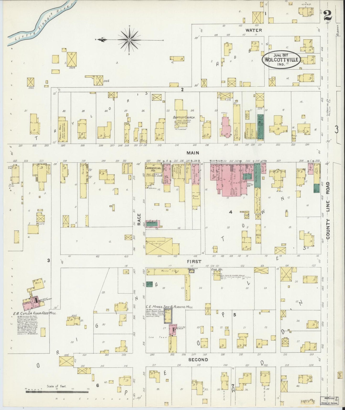 Sanborn Fire Insurance Map from Wolcottville, Noble And LaGrange Counties, Indiana (1907), Sheet #0002 - Complete Map Set gallery image, historic Sanborn map, vintage wall art, Indiana Indiana