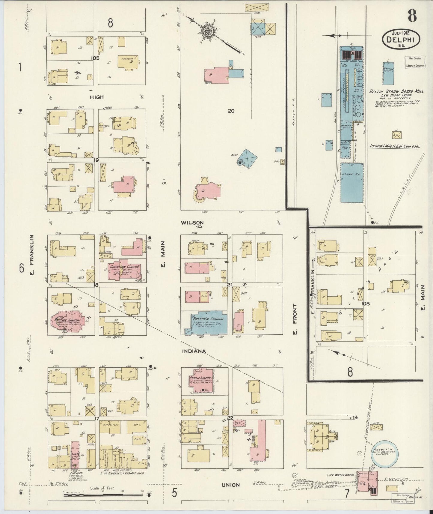 Sanborn Fire Insurance Map from Delphi, Carroll County, Indiana (1912), Sheet #0008 - Complete Map Set gallery image, historic Sanborn map, vintage wall art, Indiana Indiana