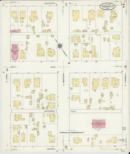 Sanborn Fire Insurance Map from Greenville, Washington County, Mississippi (1911), Sheet #0007 - Historic Sanborn Fire Insurance Map Print, vintage old map wall art, antique decor, genealogy gift, Mississippi Mississippi map